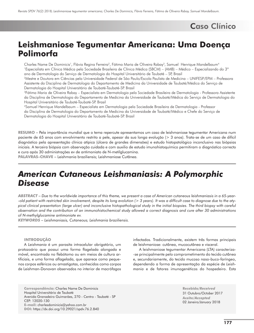 Pdf Leishmaniose Tegumentar Americana