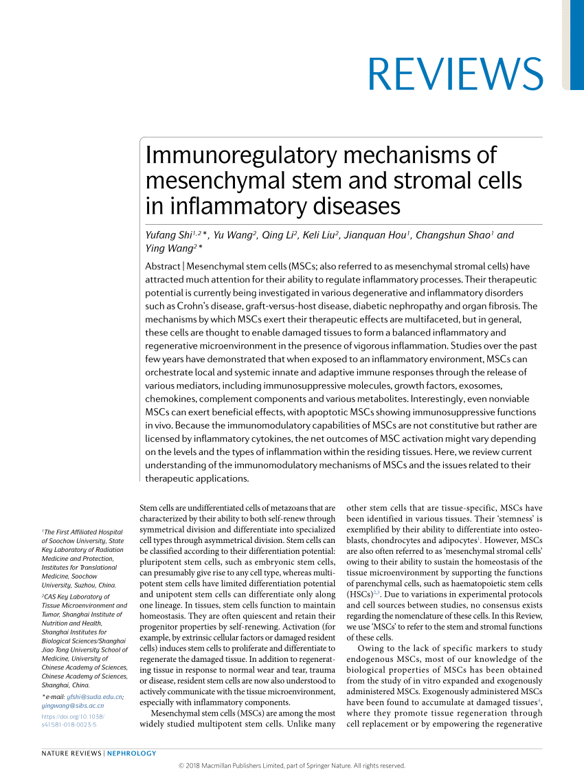 (PDF) Immunoregulatory mechanisms of mesenchymal stem and stromal cells ...