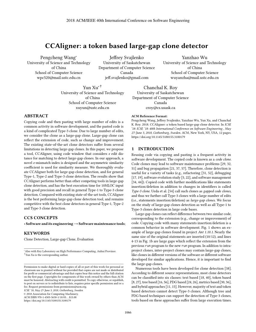 Pdf Ccaligner A Token Based Large Gap Clone Detector