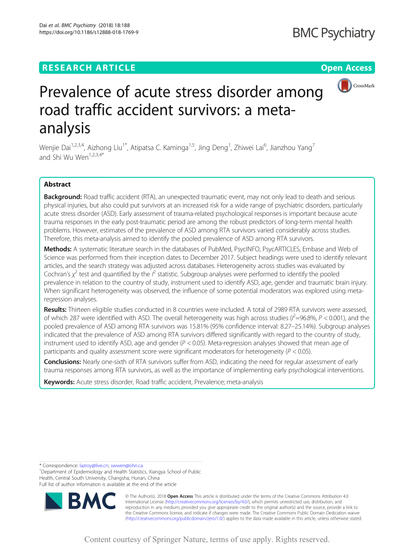 PDF) Prevalence of acute stress disorder among road traffic ...