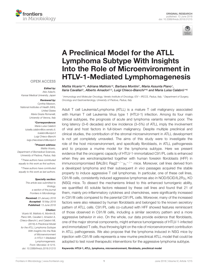 PDF) A Preclinical Model for the ATLL Lymphoma Subtype With ...