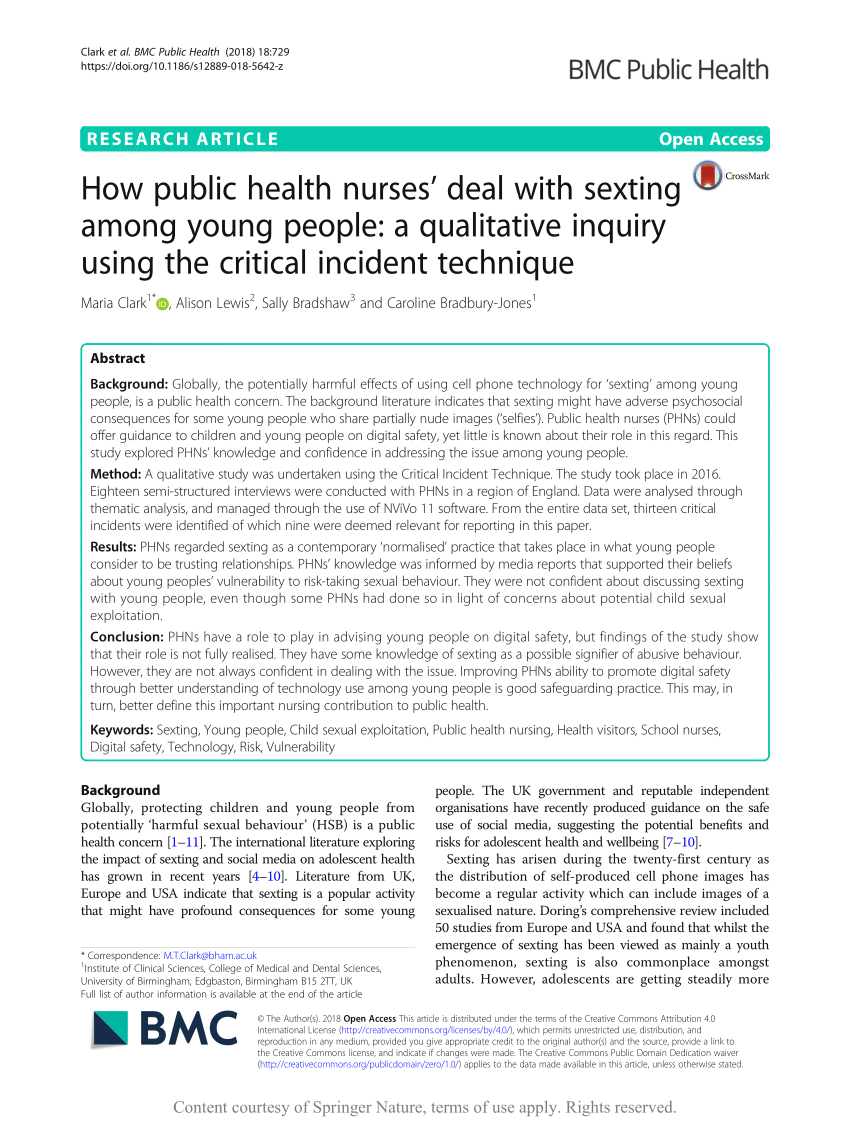 PDF) How public health nurses deal with sexting among young people A qualitative inquiry using the critical incident technique pic