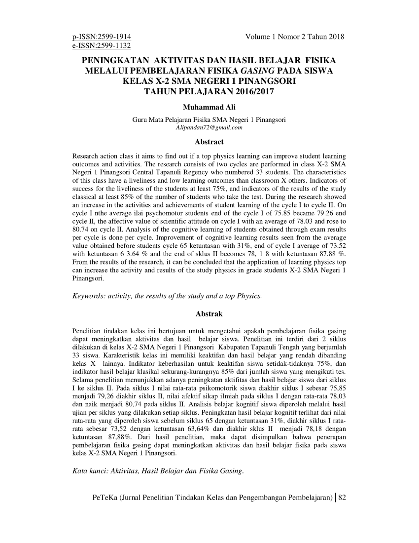 Pdf Peningkatan Aktivitas Dan Hasil Belajar Fisika Melalui Pembelajaran Fisika Gasing Pada 8079