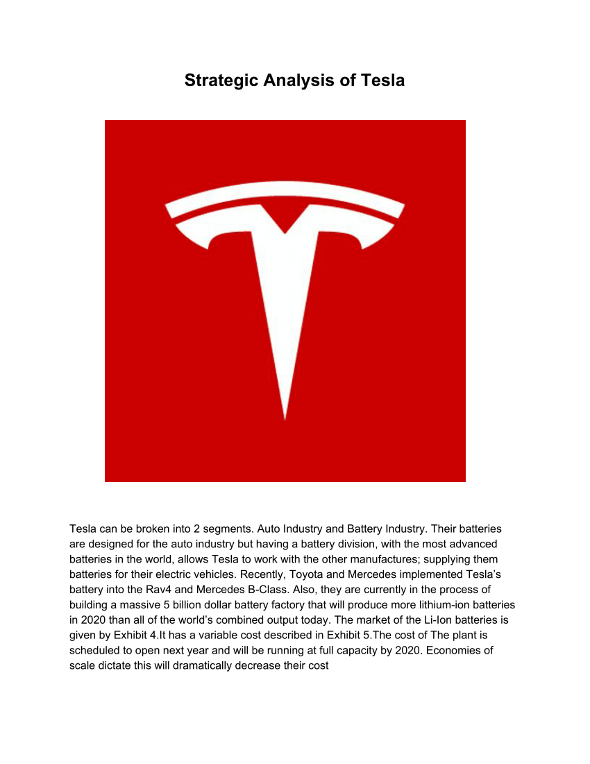 Pdf Tesla Strategic And Financial Analysis Harvard