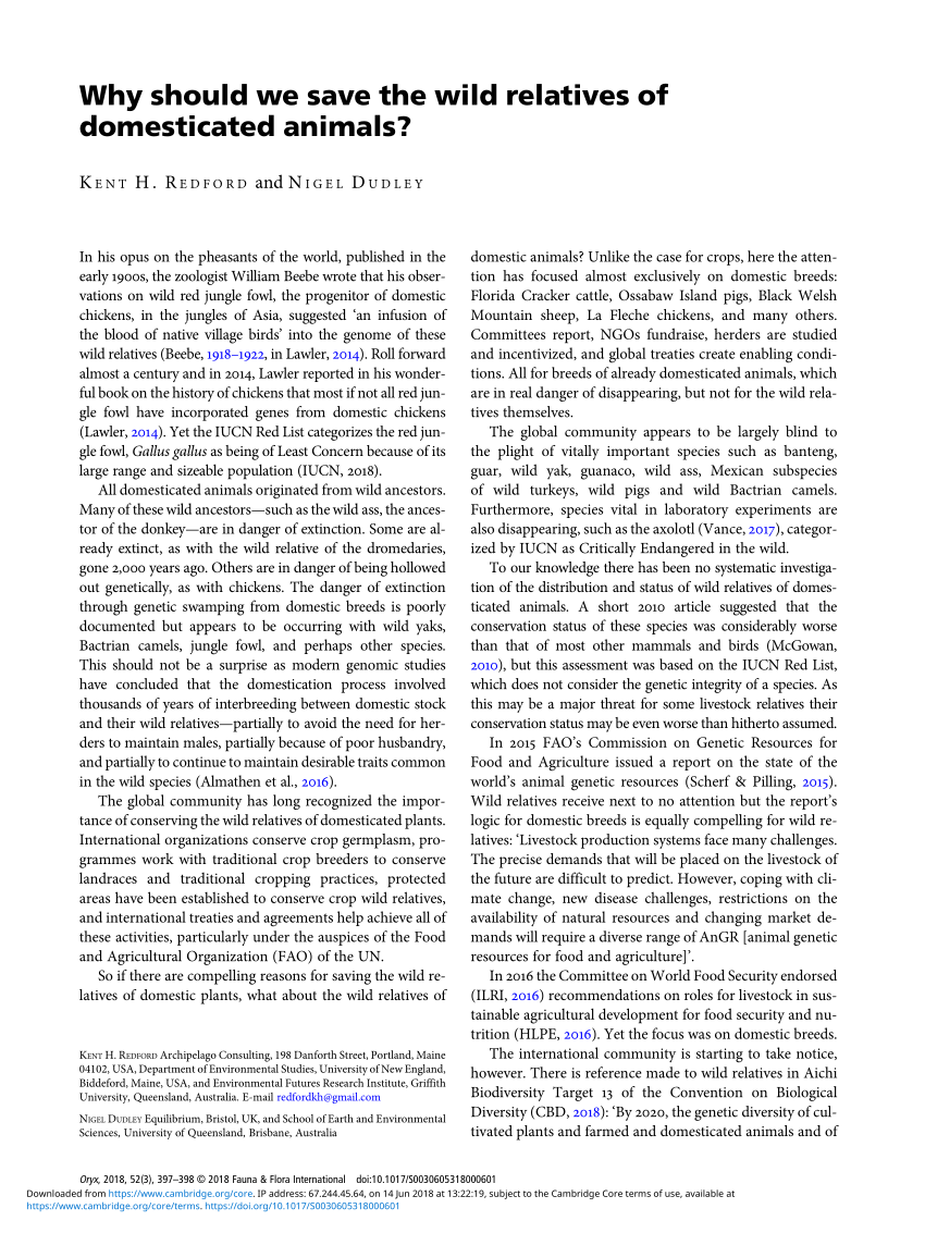 (PDF) Why should we save the wild relatives of domesticated animals?