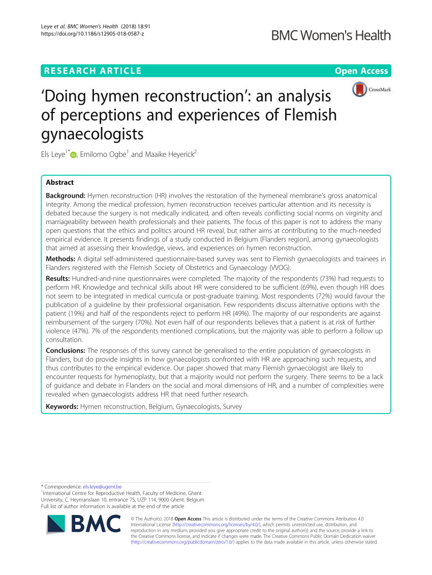 PDF) Doing hymen reconstruction An analysis of perceptions and experiences of Flemish gynaecologists picture
