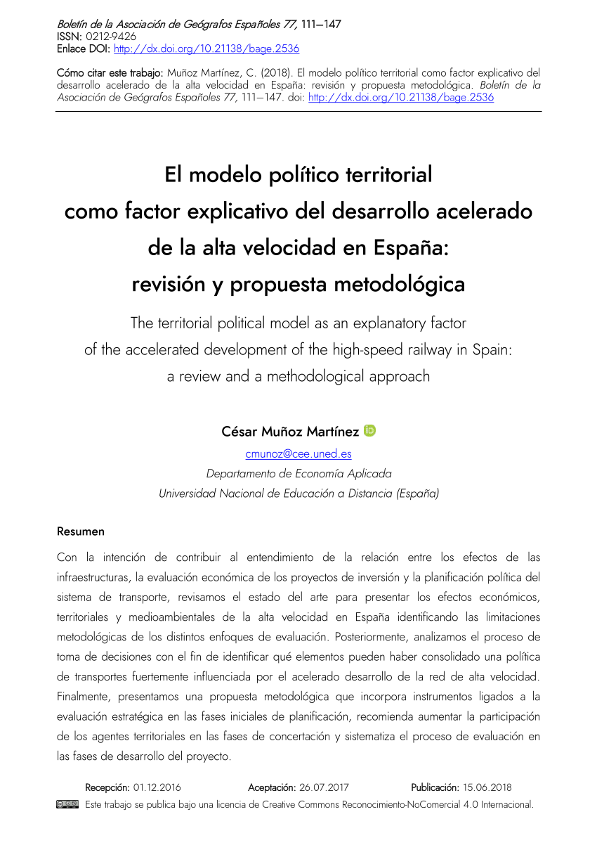 PDF) El modelo político territorial como factor explicativo del desarrollo  acelerado de la alta velocidad en España: revisión y propuesta metodológica