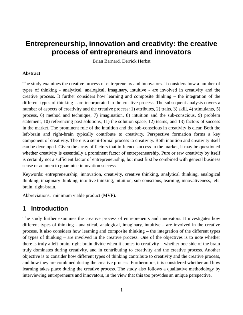 thesis on entrepreneurship and innovation