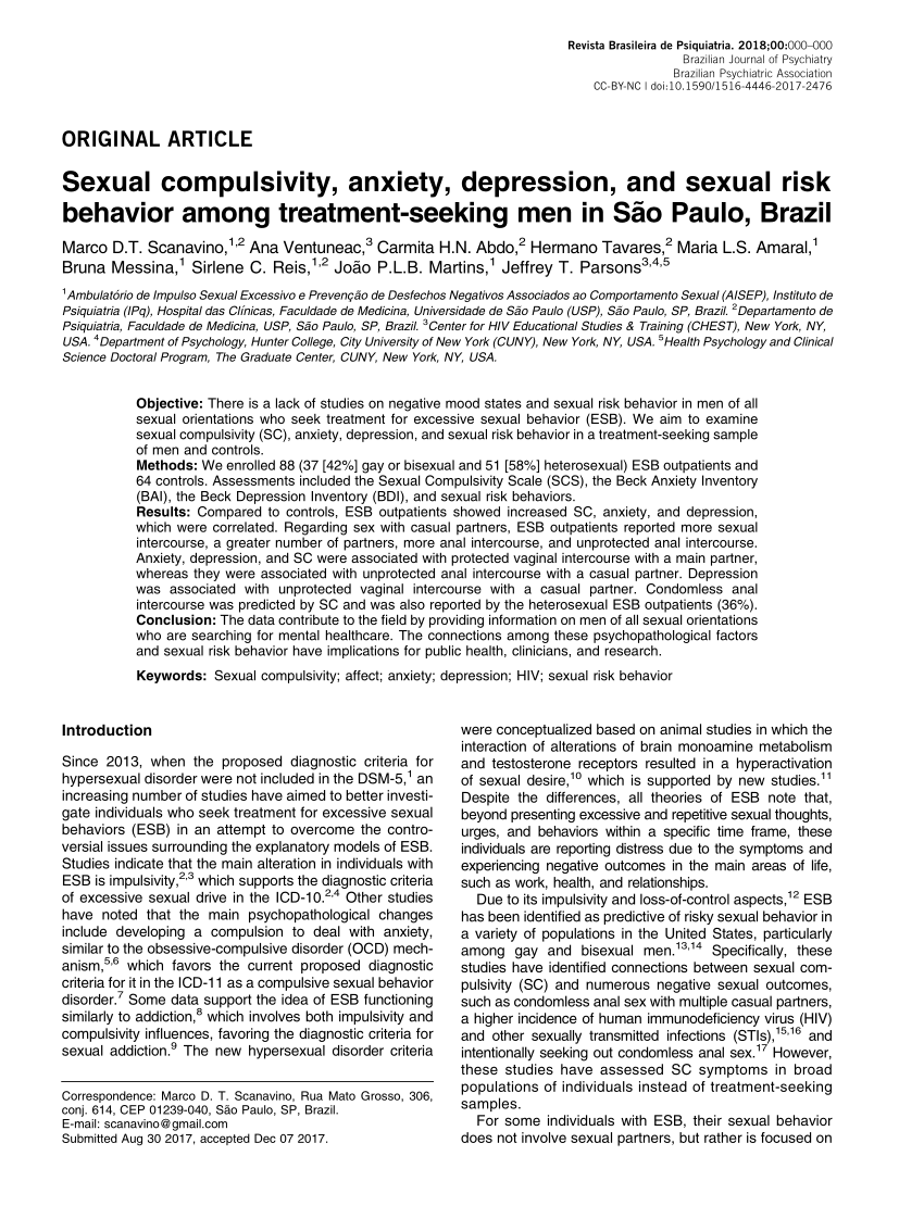 Pdf Sexual Compulsivity Anxiety Depression And Sexual Risk Behavior Among Treatment Seeking 1756