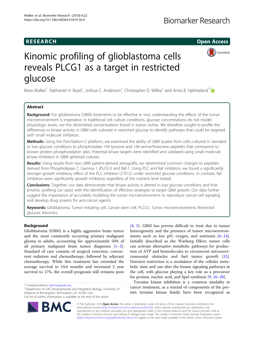 Pdf Kinomic Profiling Of Glioblastoma Cells Reveals Plcg1 As A Target In Restricted Glucose