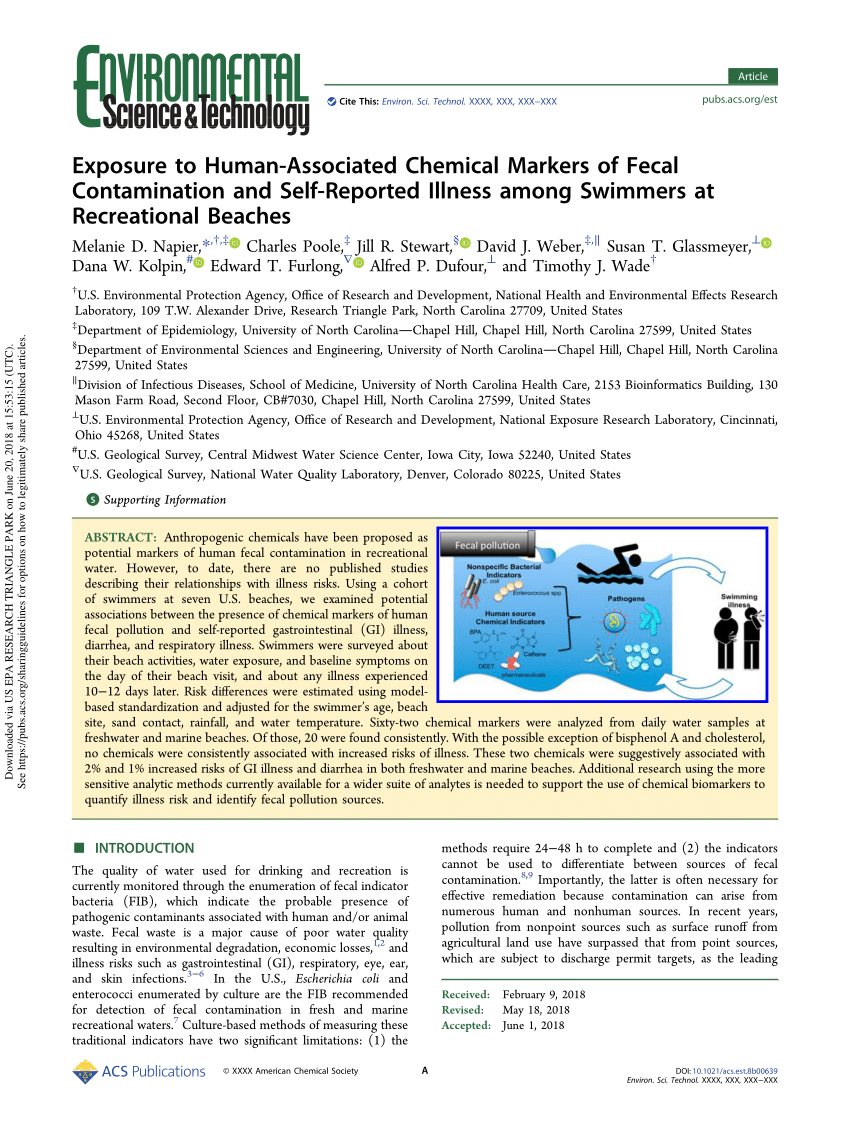 Pdf Exposure To Human Associated Chemical Markers Of Fecal Contamination And Self Reported