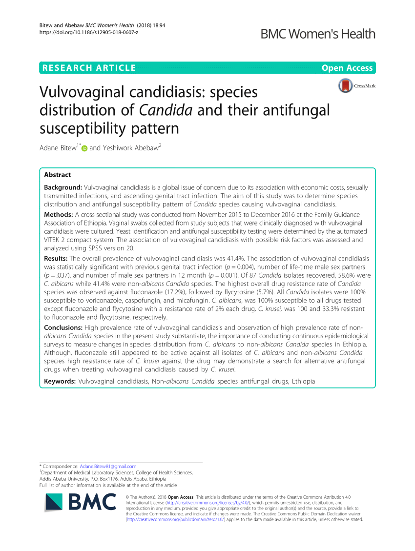Pdf Vulvovaginal Candidiasis Species Distribution Of Candida And Their Antifungal 