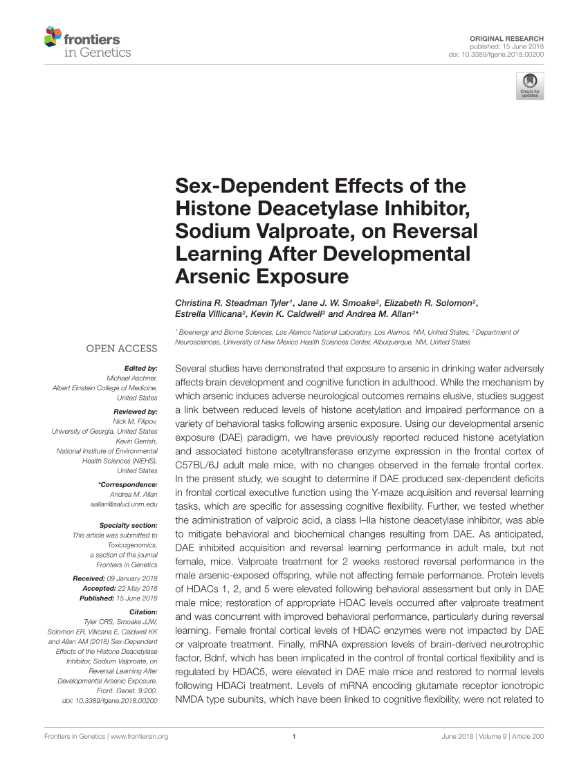 Pdf Sex Dependent Effects Of The Histone Deacetylase Inhibitor Sodium Valproate On Reversal 3022