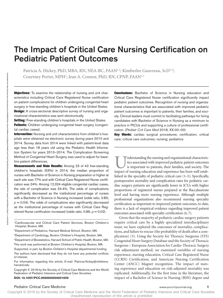 (PDF) The Impact of Critical Care Nursing Certification on Pediatric