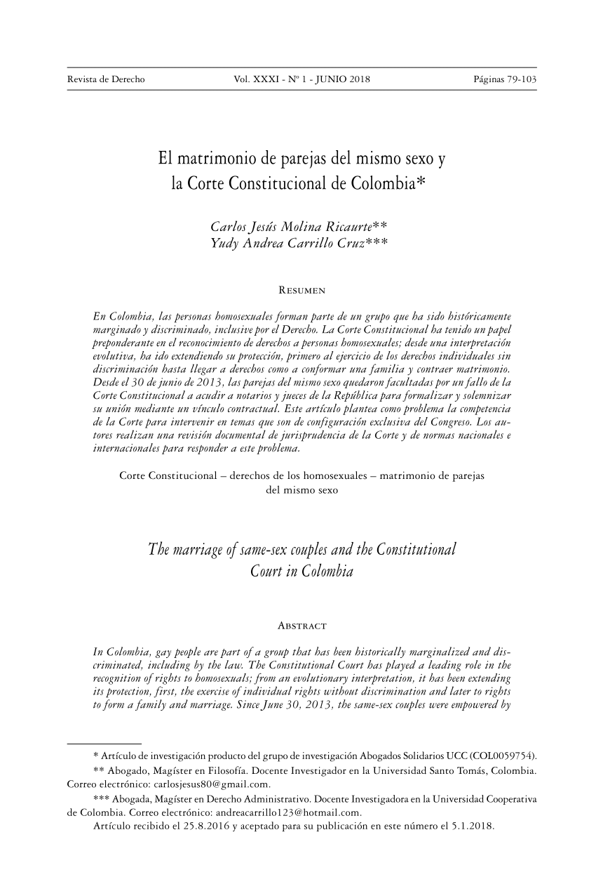 PDF) The marriage of same-sex couples and the Constitutional Court in  Colombia