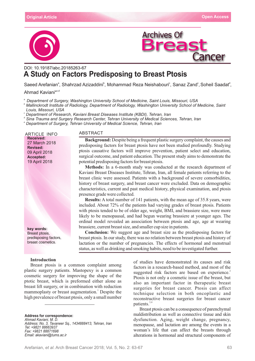 (PDF) A Study on Predisposing Factors to Breast Ptosis