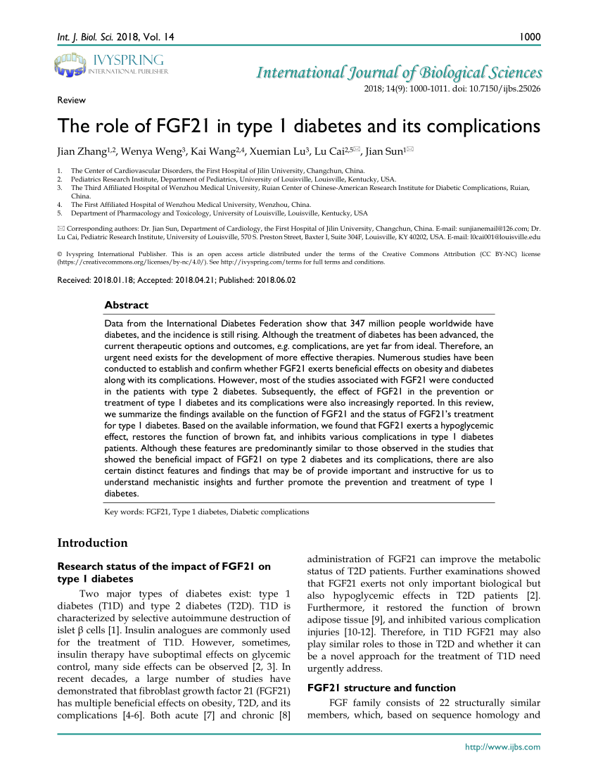 (PDF) The role of FGF21 in type 1 diabetes and its ...