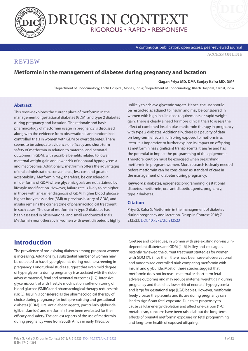 (PDF) Metformin in the management of diabetes during ...