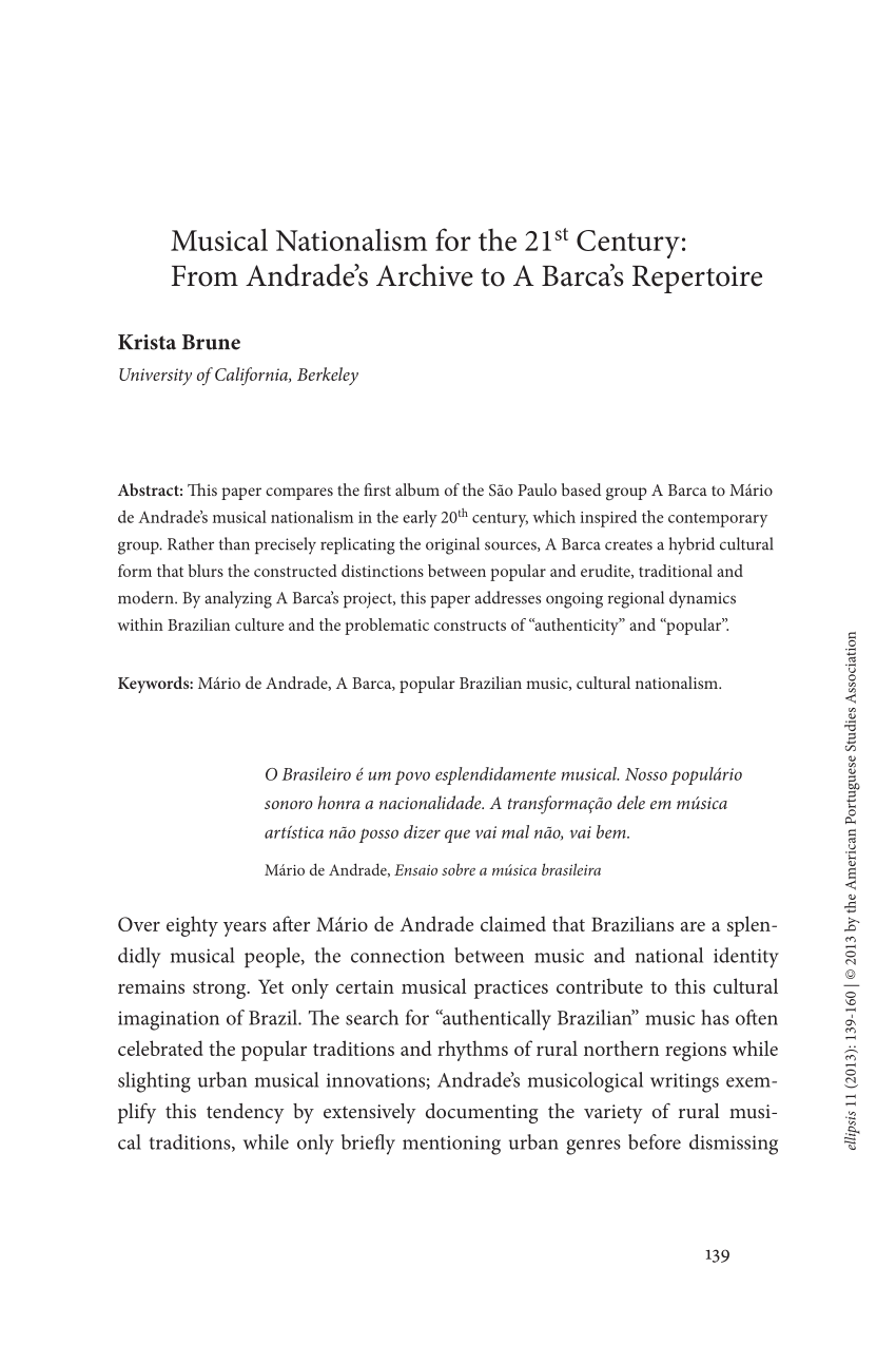 Pdf Musical Nationalism For The 21st Century From Andrade S Archive To A Barca S Repertoire