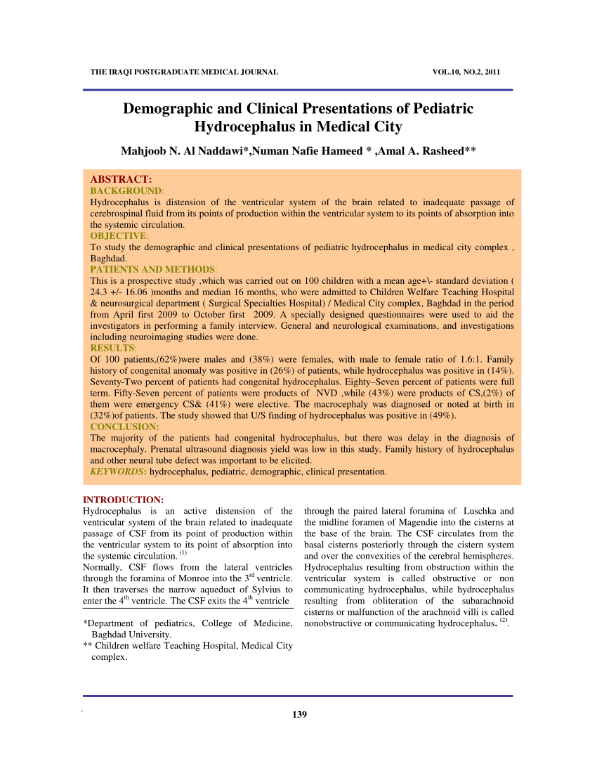 Pdf Pediatric Hydrocephalus Demographic And Clinical Presentations Of Pediatric Hydrocephalus 9619