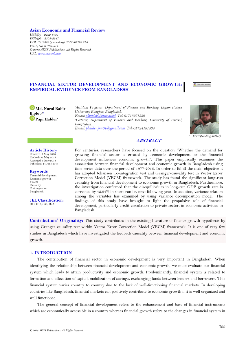 Pdf Financial Sector Development And Economic Growth Empirical Evidence From Bangladesh