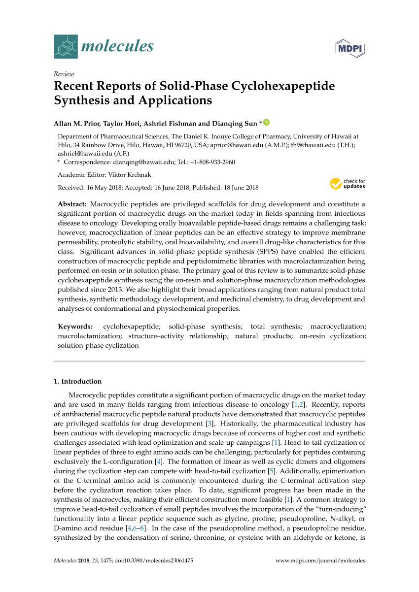 recent reports of solid phase cyclohexapeptide synthesis and applications