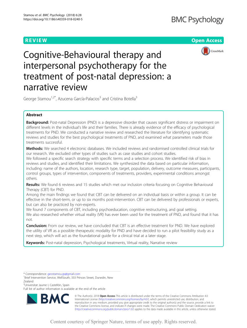 PDF) Cognitive-Behavioural therapy and interpersonal psychotherapy