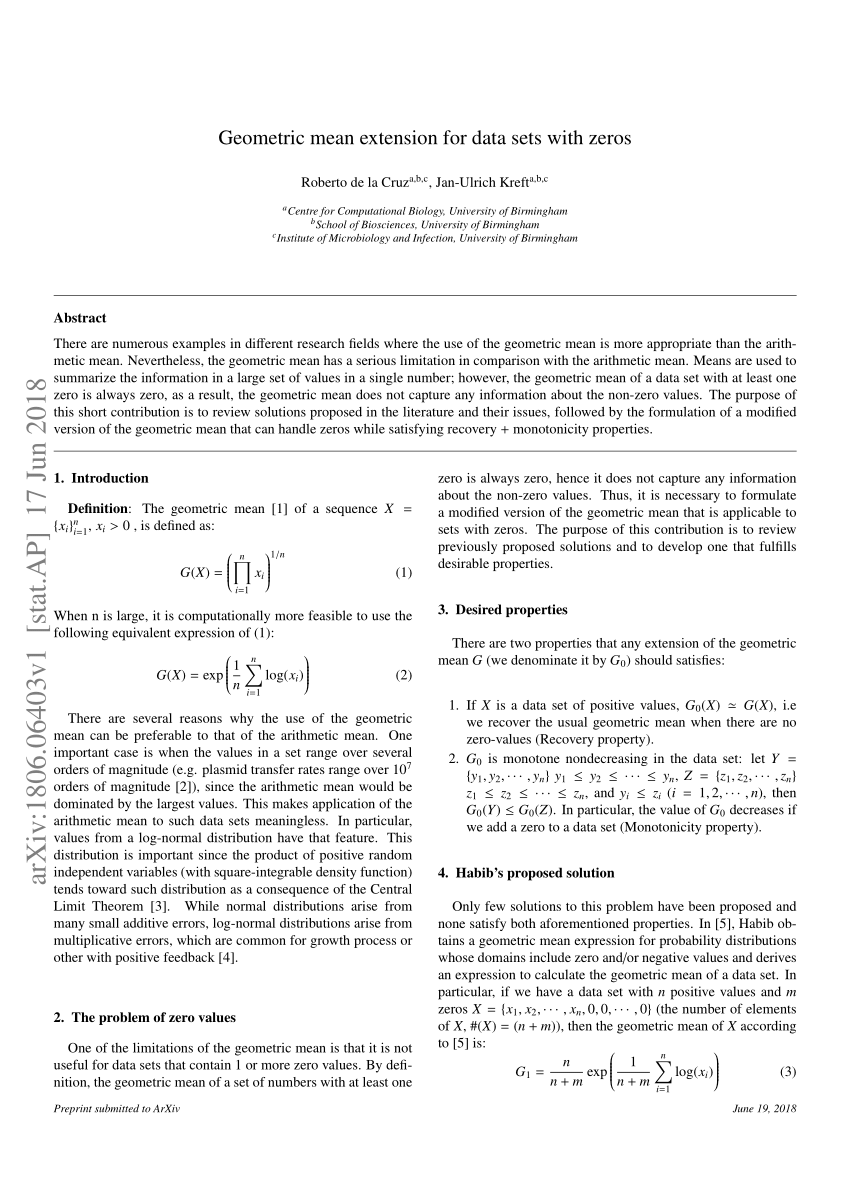 (PDF) Geometric mean extension for data sets with zeros