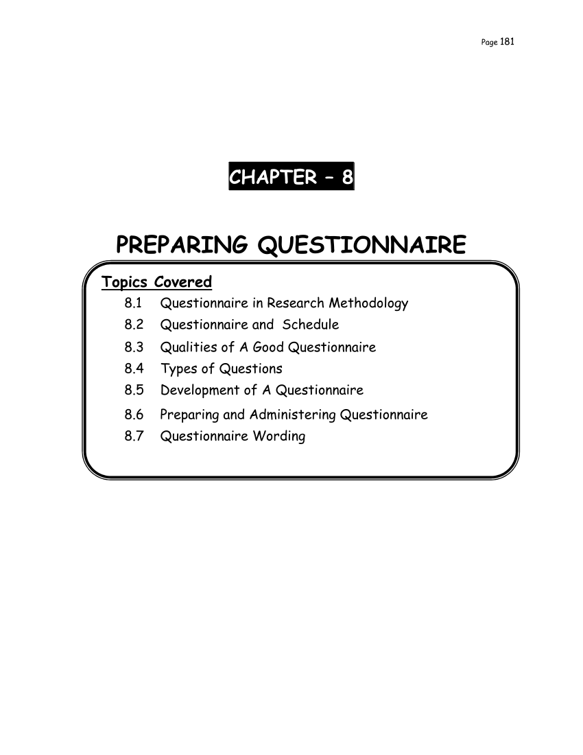 what chapter in research is questionnaire