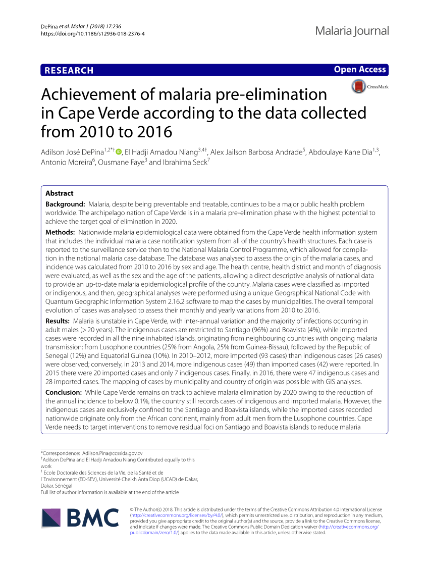 fjende På jorden Knurre PDF) Achievement of malaria pre-elimination in Cape Verde according to the  data collected from 2010 to 2016