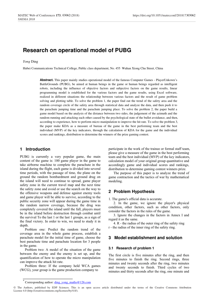 Pdf Research On Operational Model Of Pubg