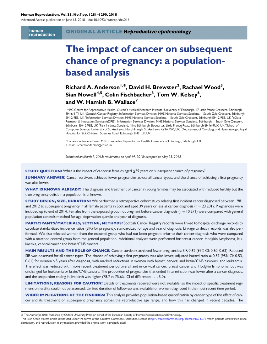 (PDF) The impact of cancer on subsequent chance of pregnancy: A ...