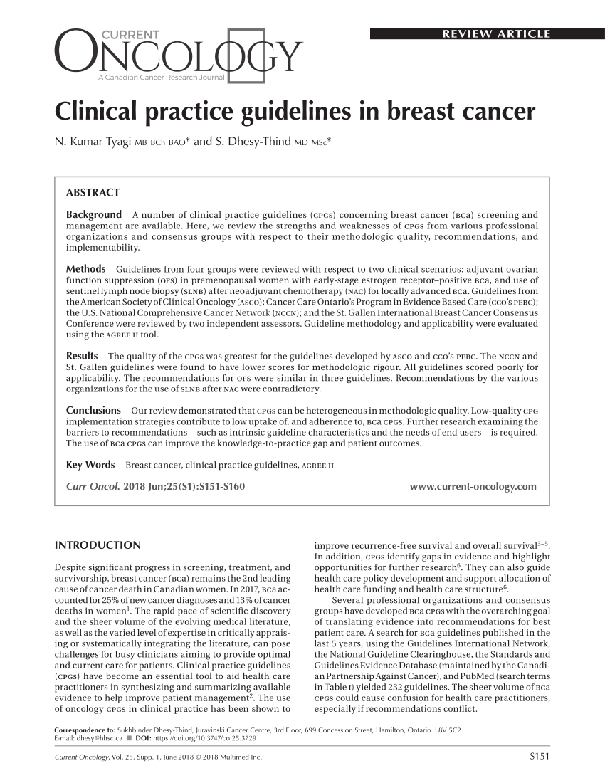 PDF) Clinical Practice Guidelines in Breast Cancer