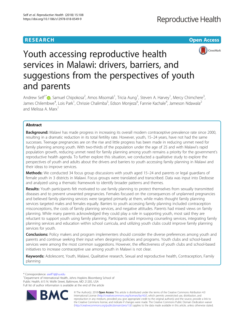 PDF Youth accessing reproductive health services in Malawi