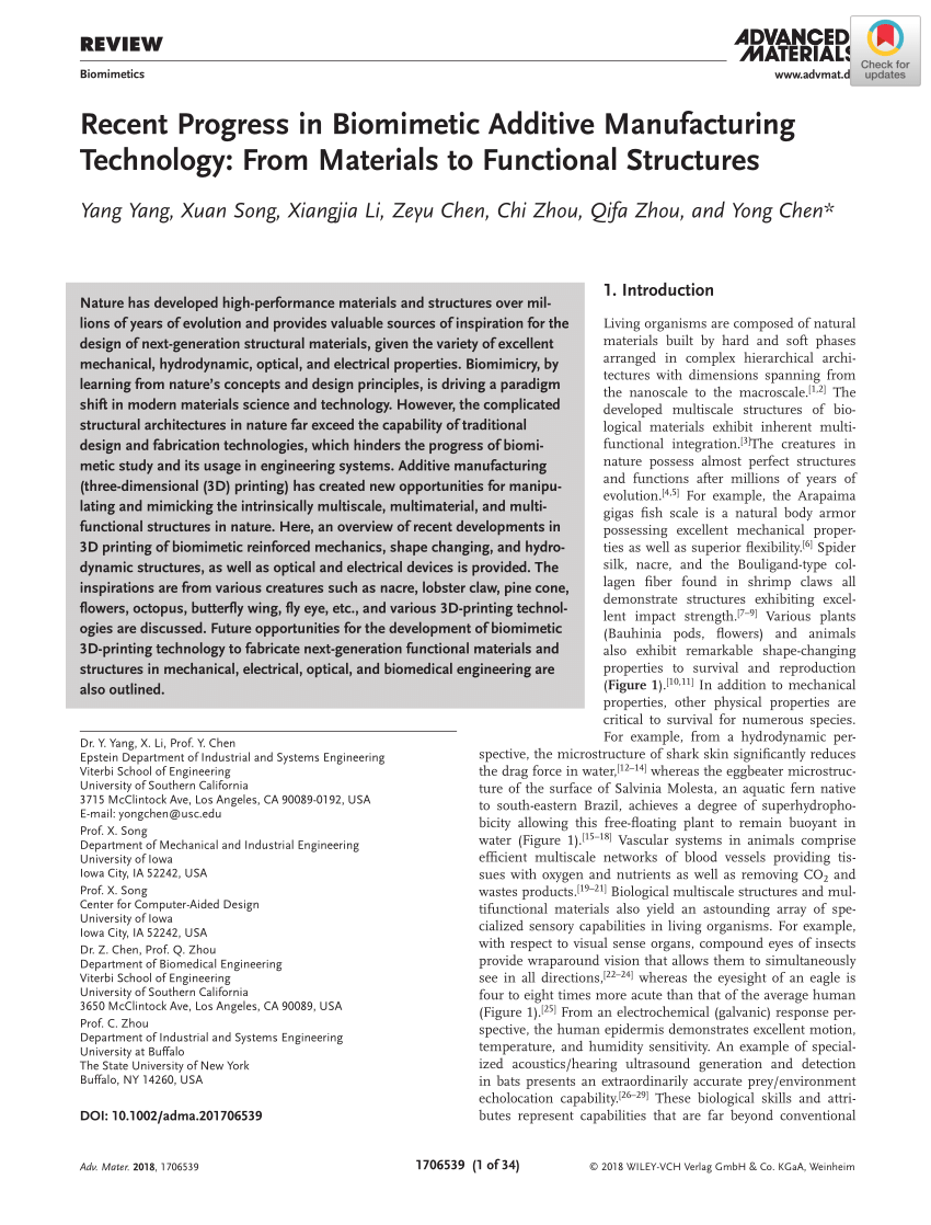 PDF) Recent Progress in Biomimetic Additive Manufacturing 