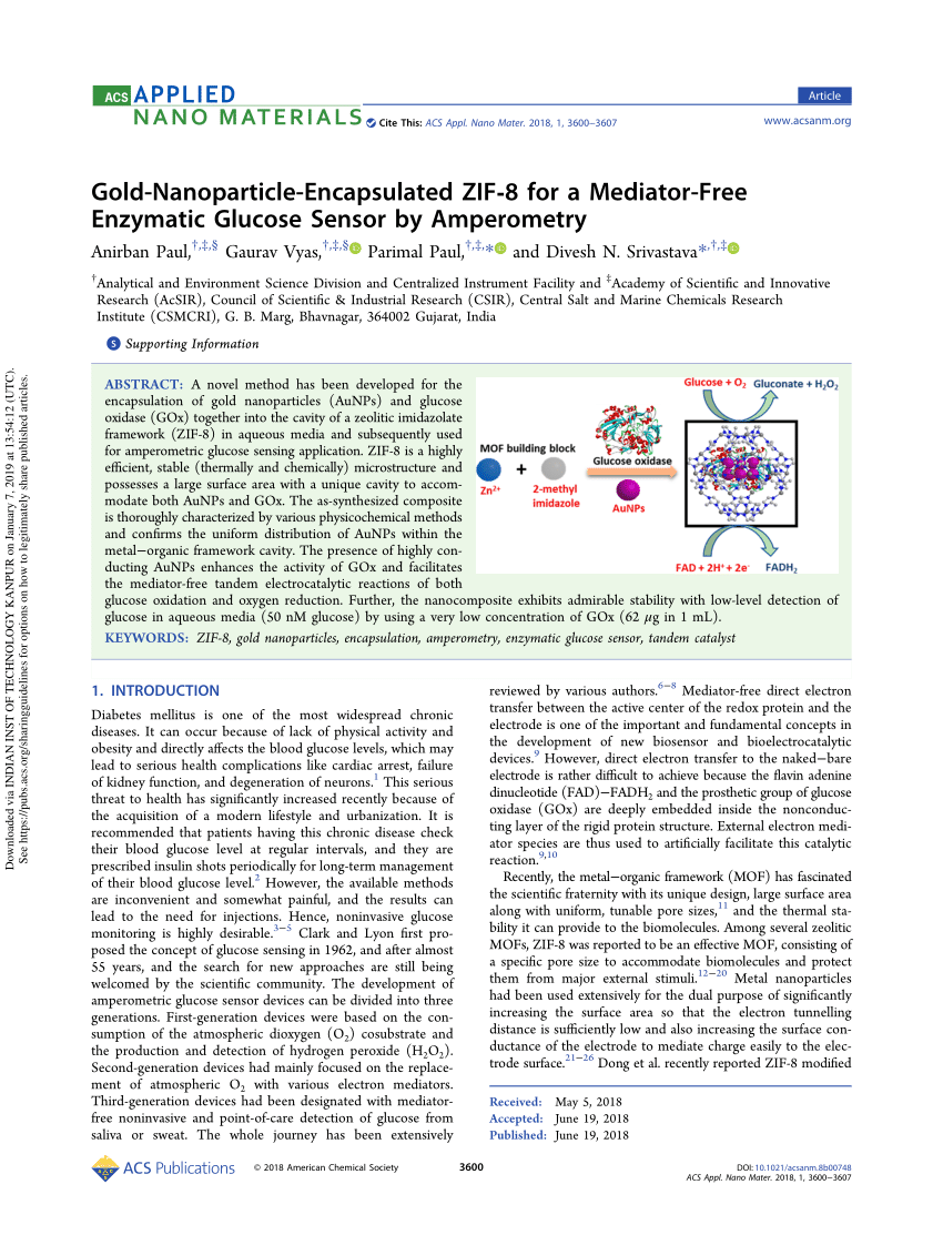 Pdf Gold Nanoparticle Encapsulated Zif 8 For Mediator Free Enzymatic Glucose Sensor By Amperometry