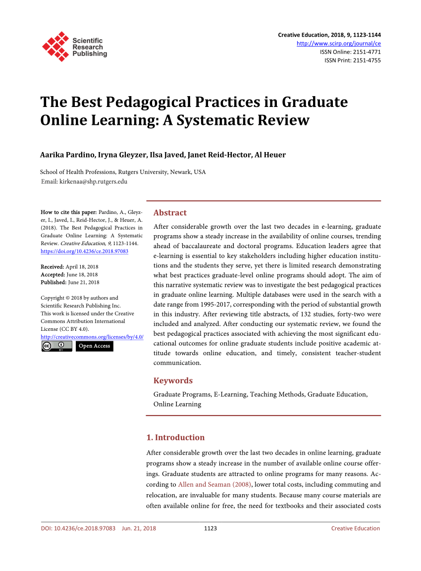 Pdf The Best Pedagogical Practices In Graduate Online Learning A
