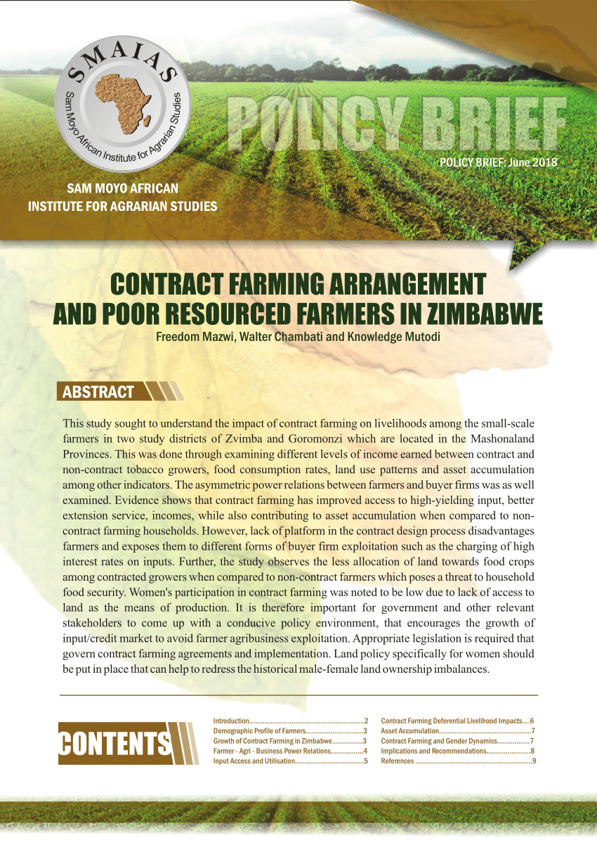 in farming contract pdf zimbabwe RESOURCED (PDF) AND ARRANGEMENT POOR CONTRACT FARMING