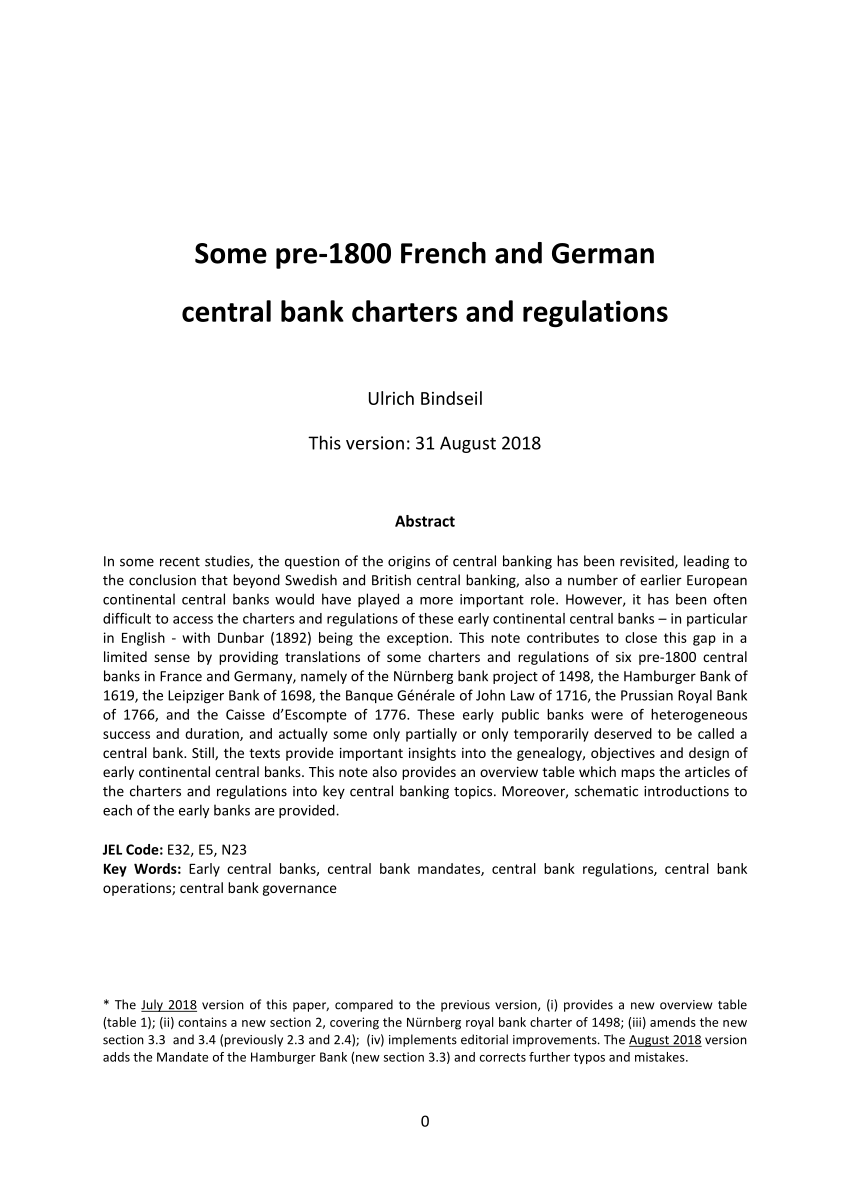 PDF) Some Pre-1800 French and German Central Bank Charters and Regulations