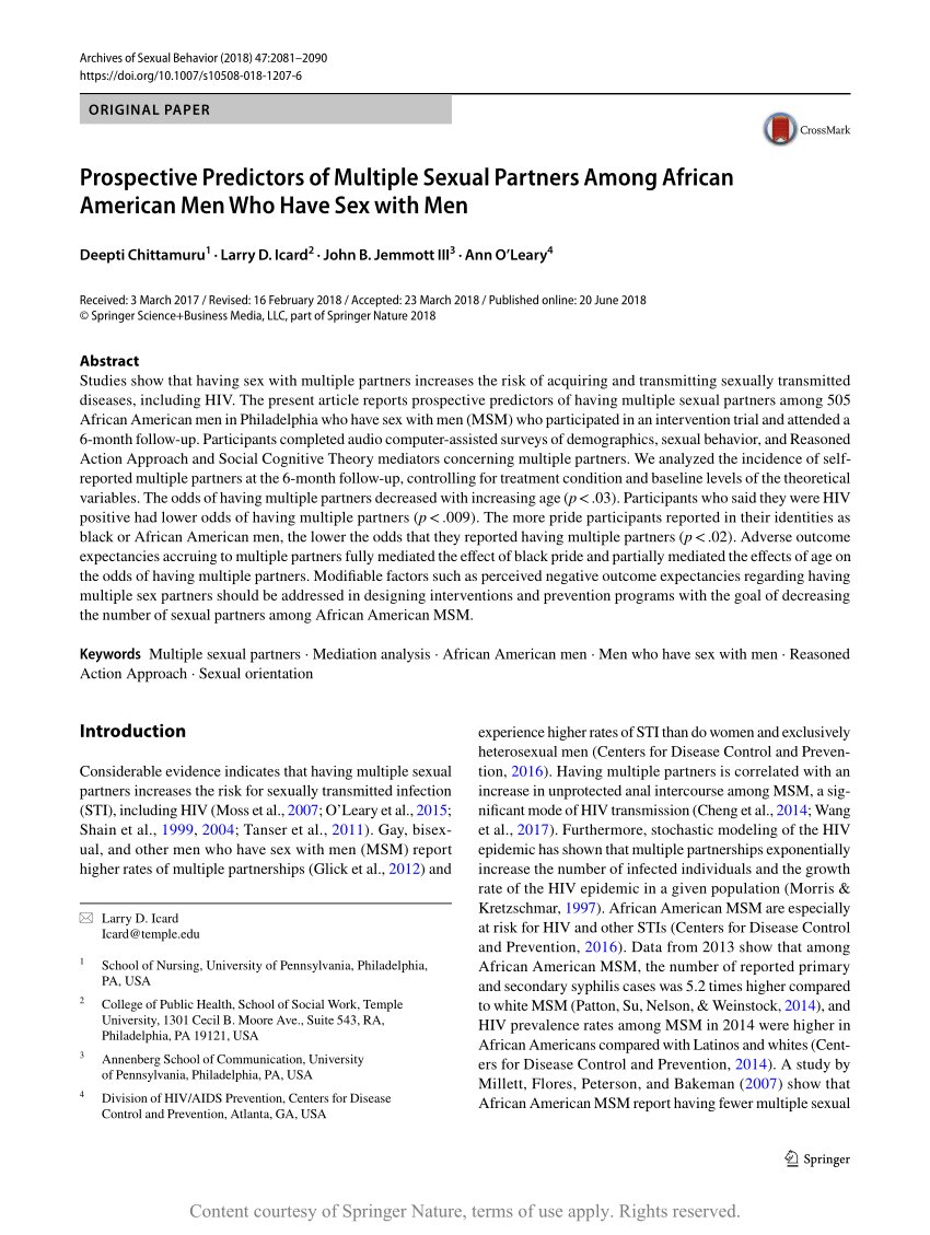 Prospective Predictors of Multiple Sexual Partners Among African American  Men Who Have Sex with Men | Request PDF