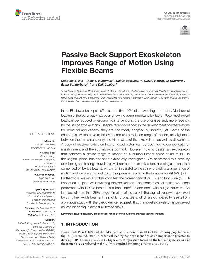 PDF) Passive Back Support Exoskeleton Improves Range of Motion