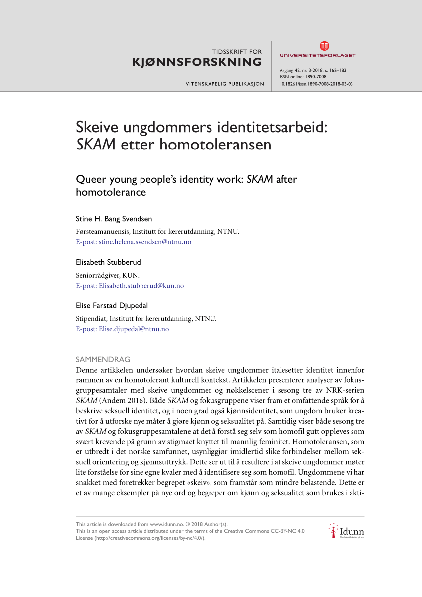 PDF) Skeive ungdommers identitetsarbeid SKAM etter homotoleransen