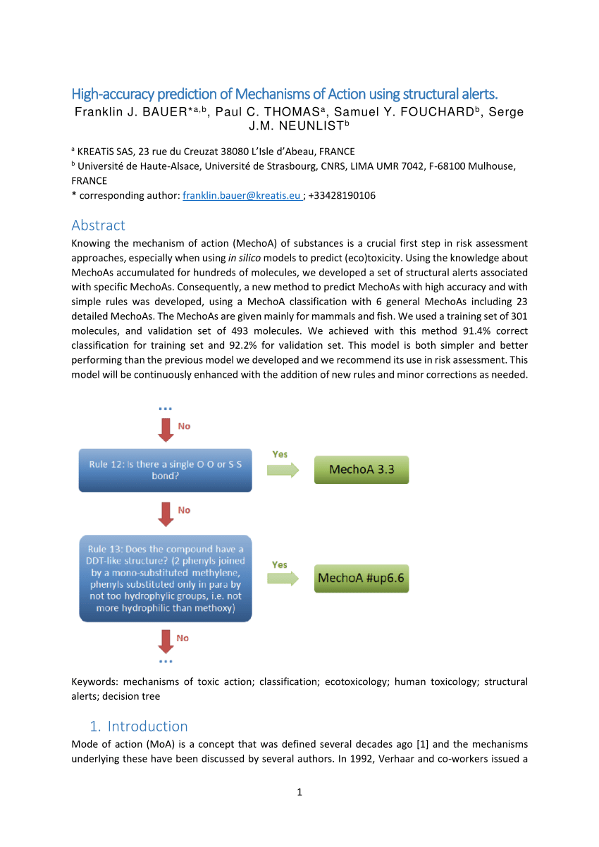 Pdf High Accuracy Prediction Of Mechanisms Of Action Using Structural Alerts