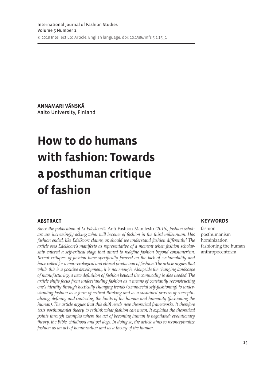 PDF) How to do humans with fashion: Towards a posthuman critique