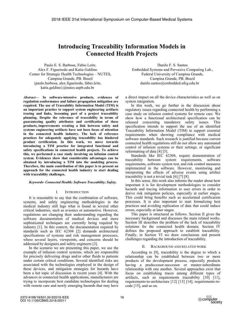 Pdf Introducing Traceability Information Models In Connected Health Projects