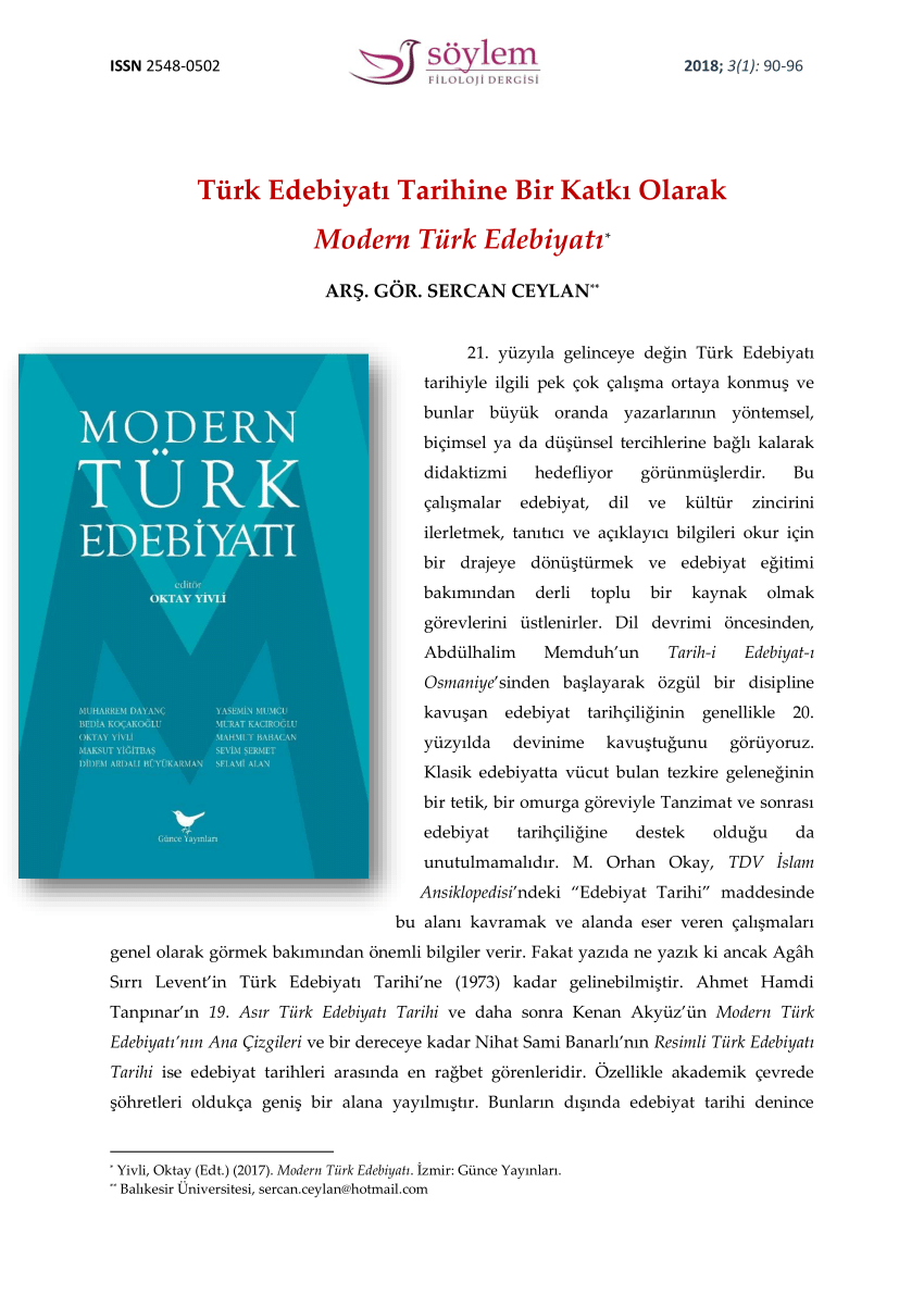 Pdf Türk Edebiyatı Tarihine Bir Katkı Olarak Modern Türk Edebiyatı 0514