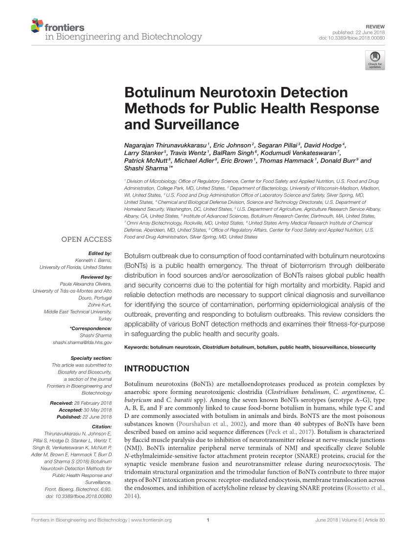 Pdf Botulinum Neurotoxin Detection Methods For Public Health