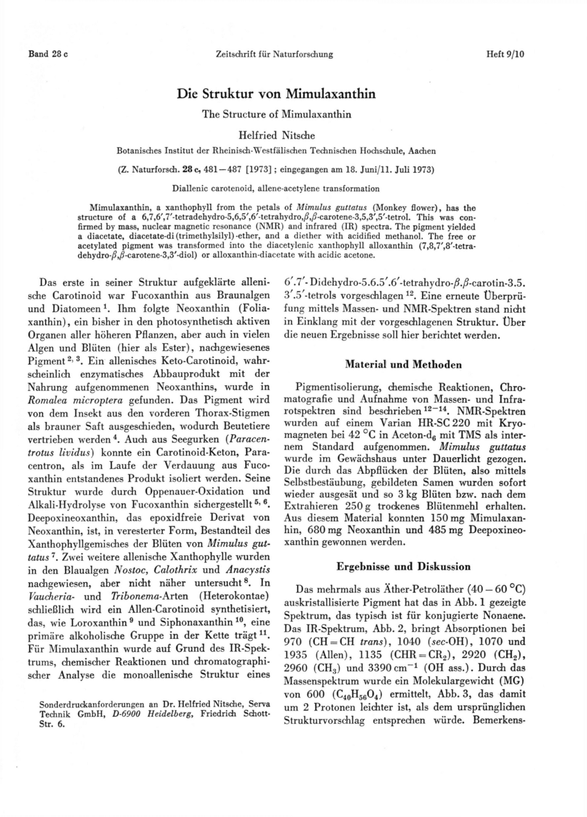 Pdf Die Struktur Von Mimulaxanthin The Structure Of Mimulaxanthin