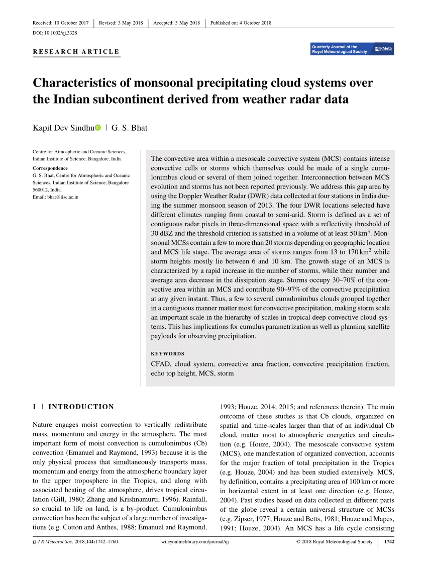 PDF) Characteristics of monsoonal precipitating cloud systems over the  Indian subcontinent derived from weather radar data
