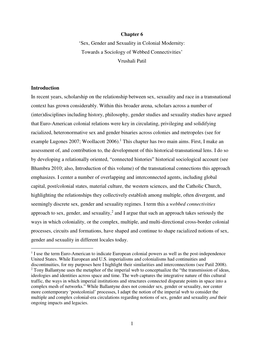 PDF) Sex, Gender, and Sexuality in Colonial Modernity: Towards a Sociology  of Webbed Connectivities